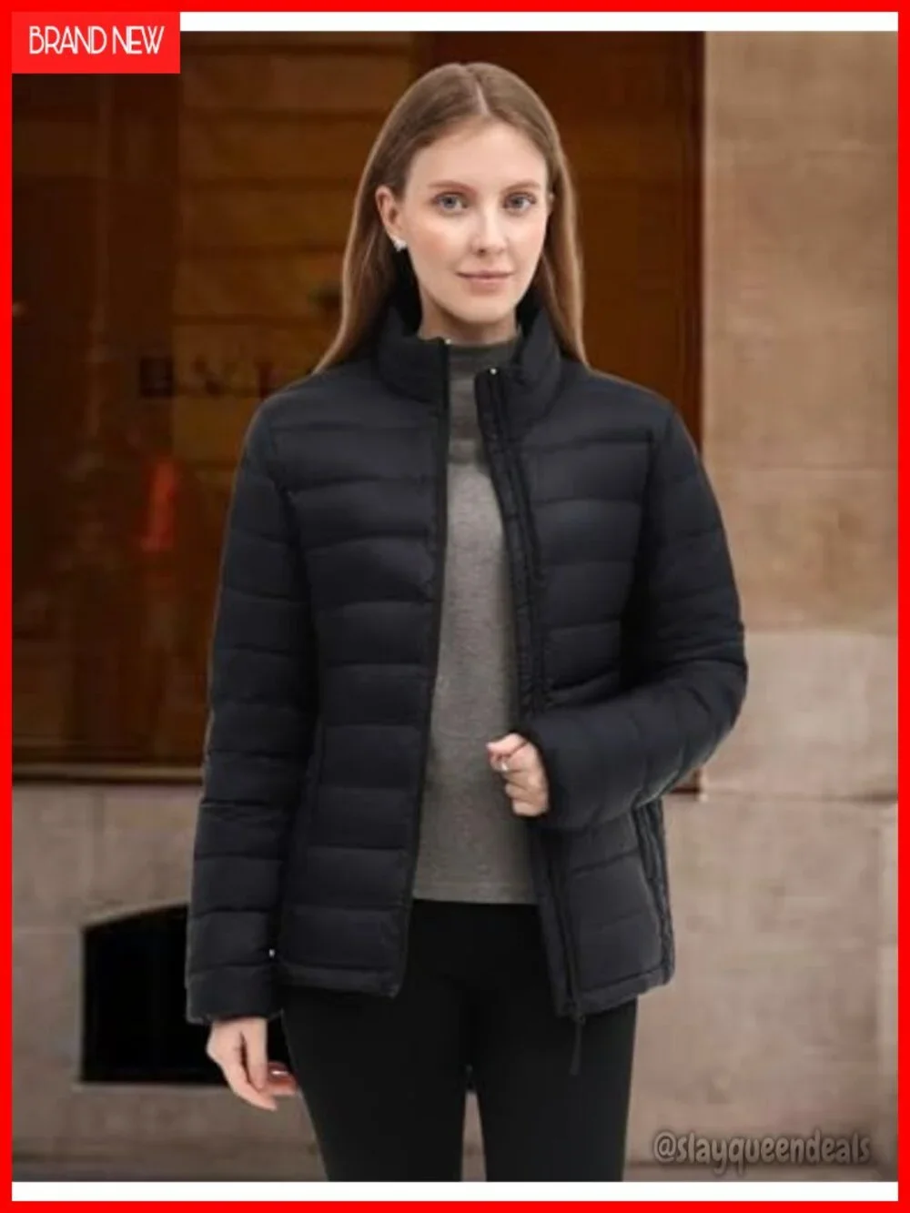 Lightweight Water-Resistant Stand-Collar Full Zip Puffer Coat